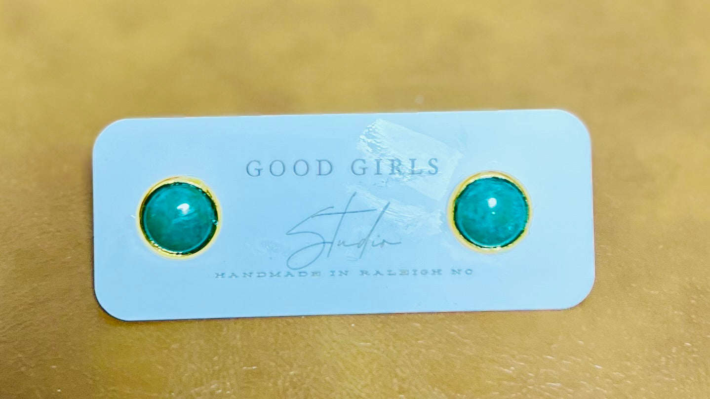 Jade and Gold Stud Earrings