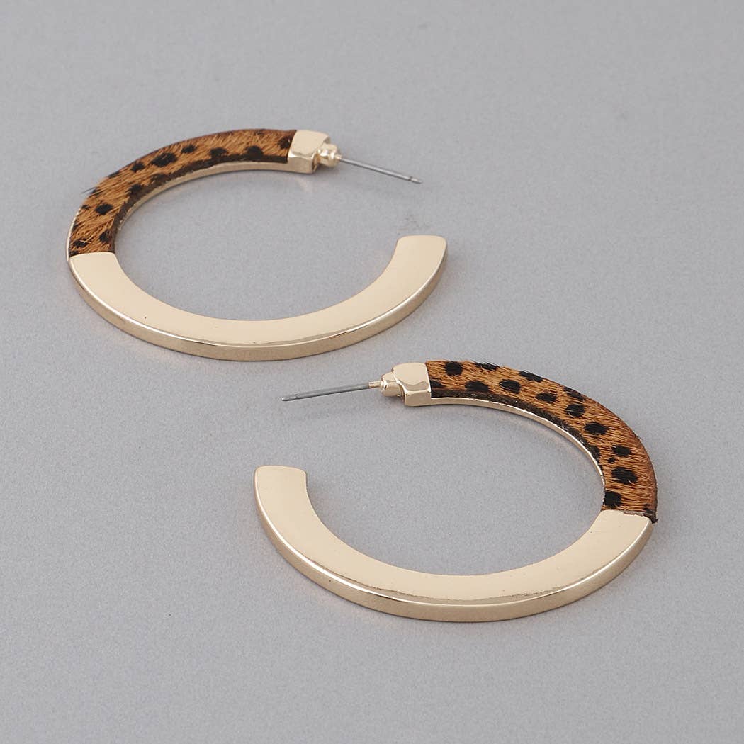 Half Animal Print Hoop Earrings