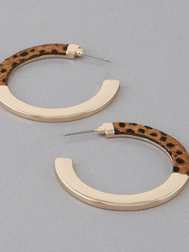 Half Animal Print Hoop Earrings