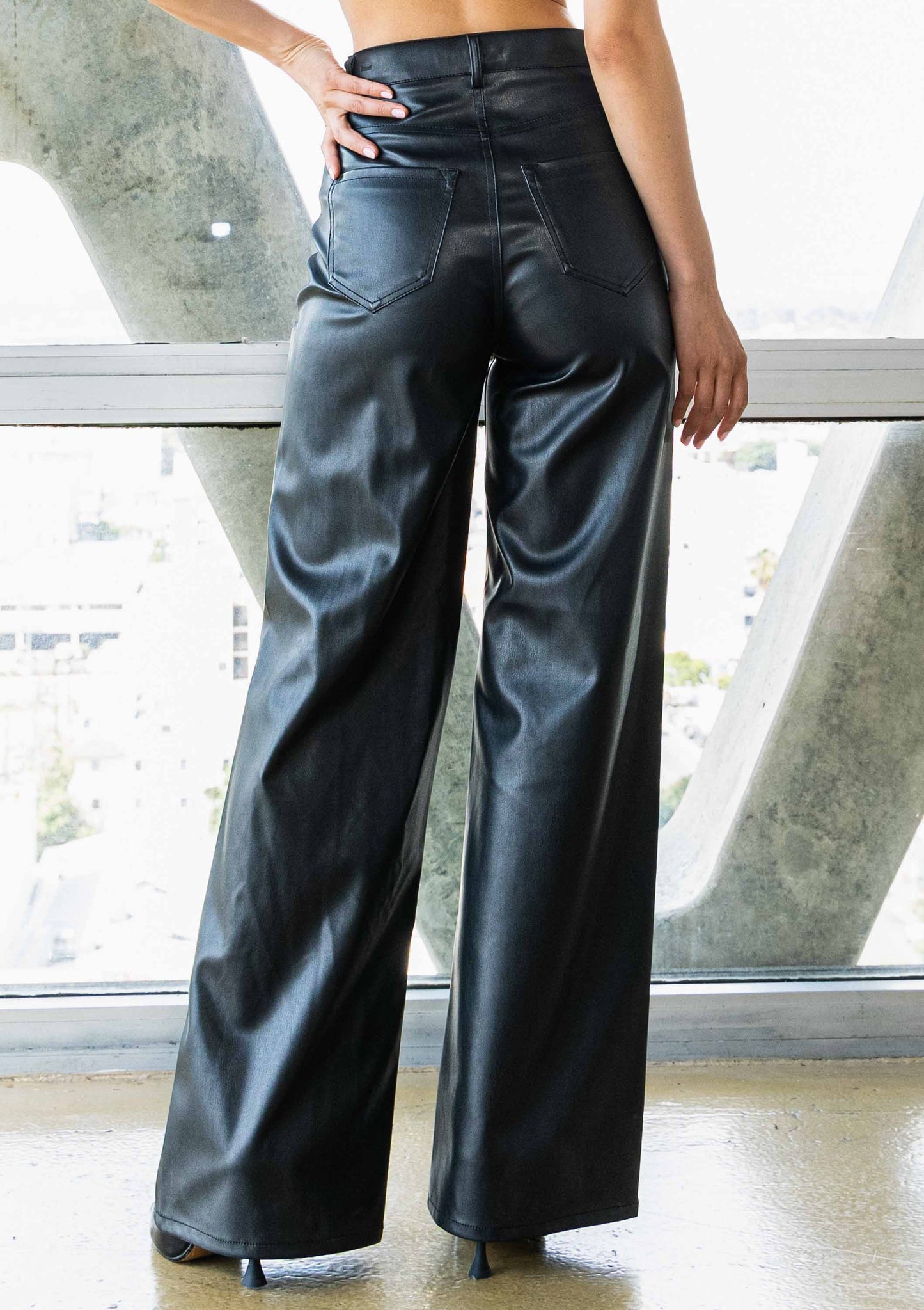 Vegan Black Leather Wide Leg Pants