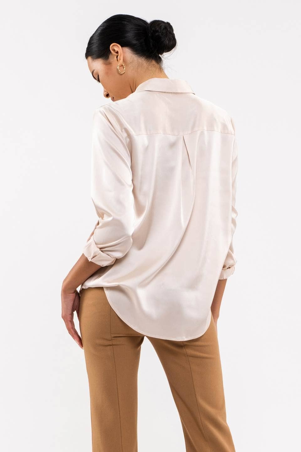 Satin Roll Sleeve Blouse