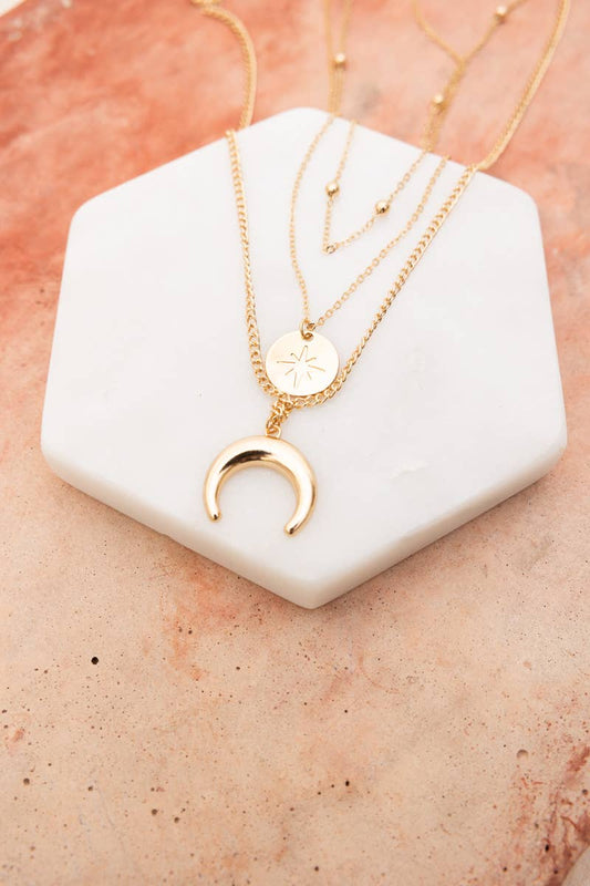Crescent Moon Layered Gold Necklace