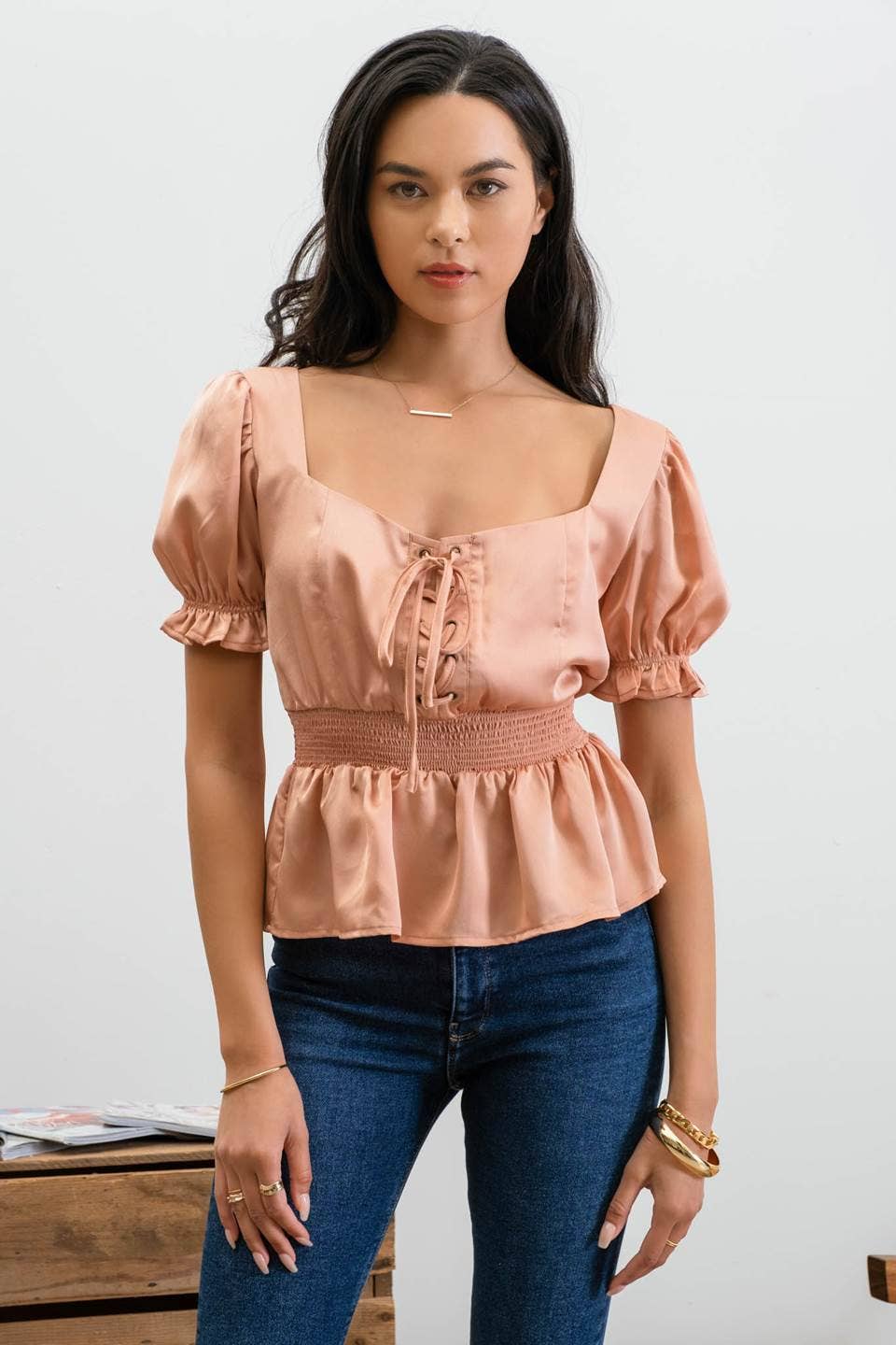 Lace Up Peplum Top