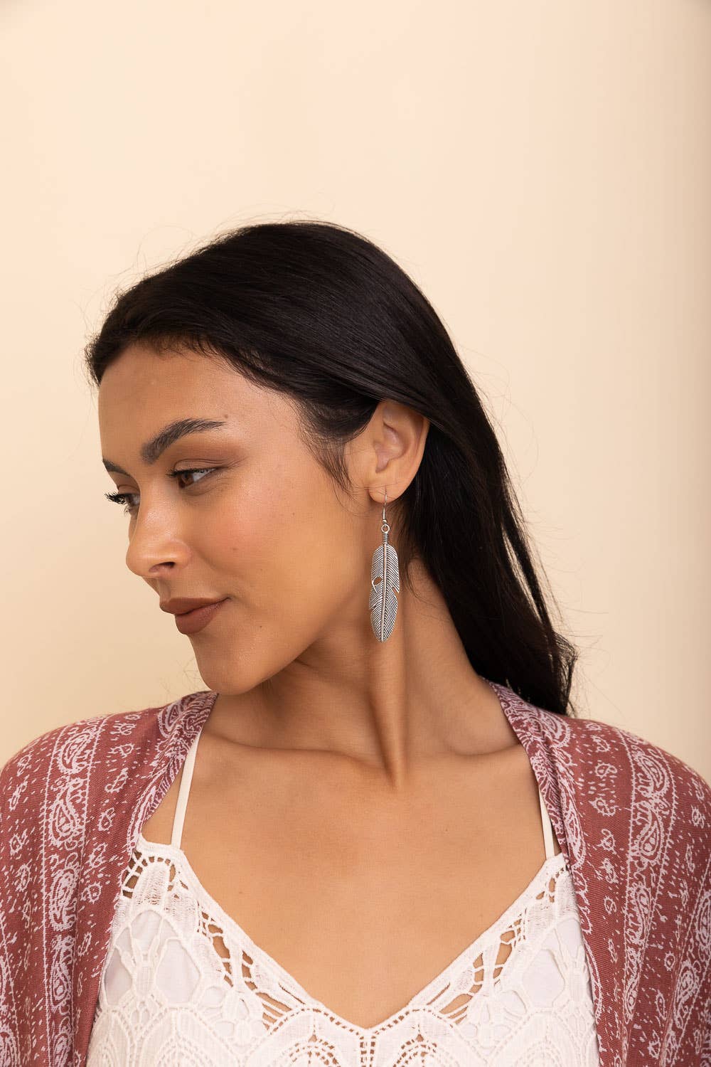 Antique Silver Feather Dangle Earrings