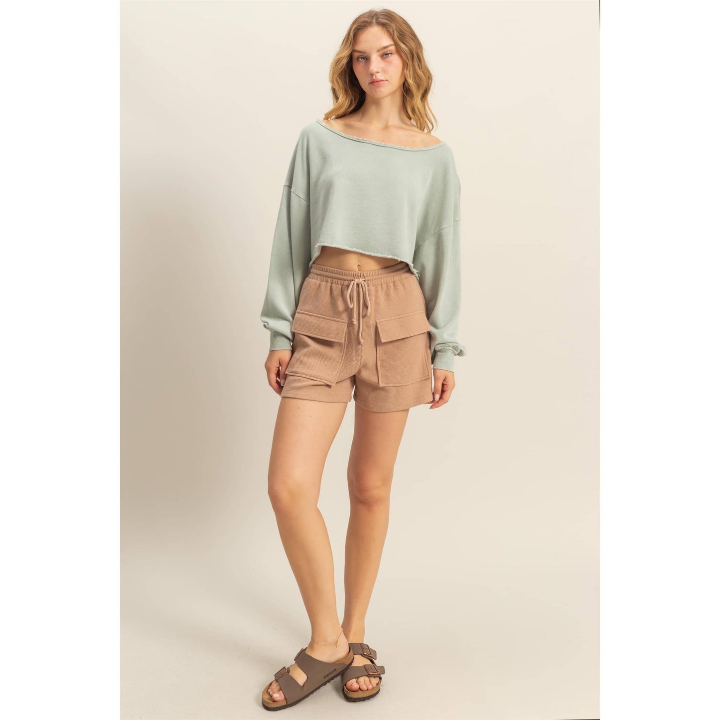 Sage Long Sleeve Crop Sweatshirt
