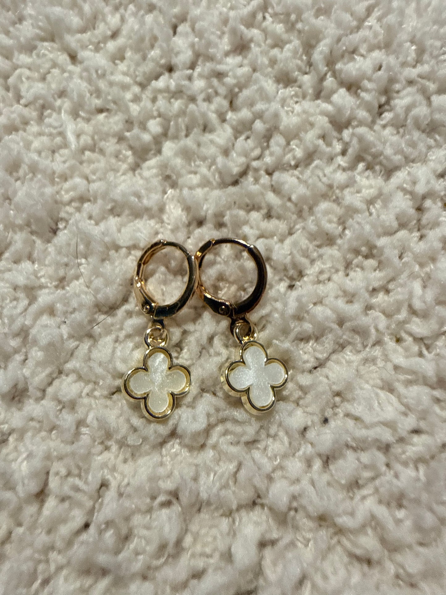 Gold Good Luck White Earrings