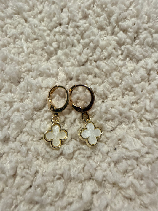 Gold Good Luck White Earrings