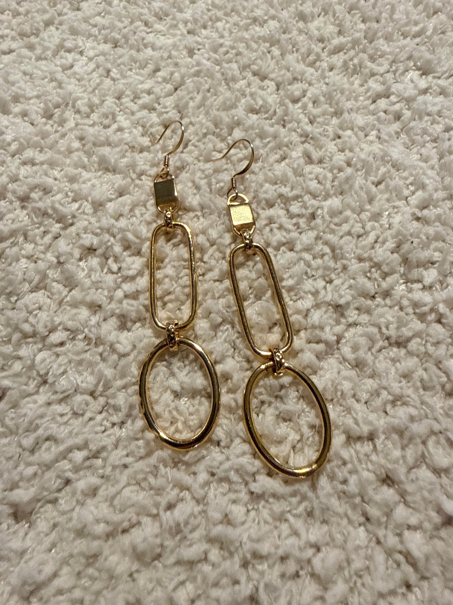 Rectangle & Oval Link Gold Earrings