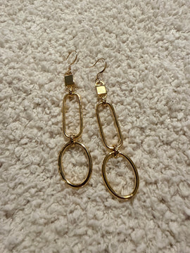 Rectangle & Oval Link Gold Earrings