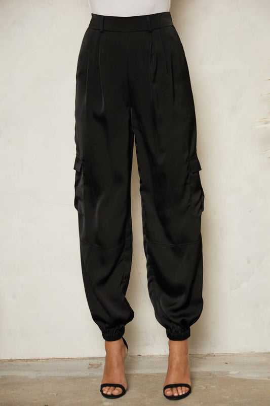 High Waisted Satin Cargo Joggers