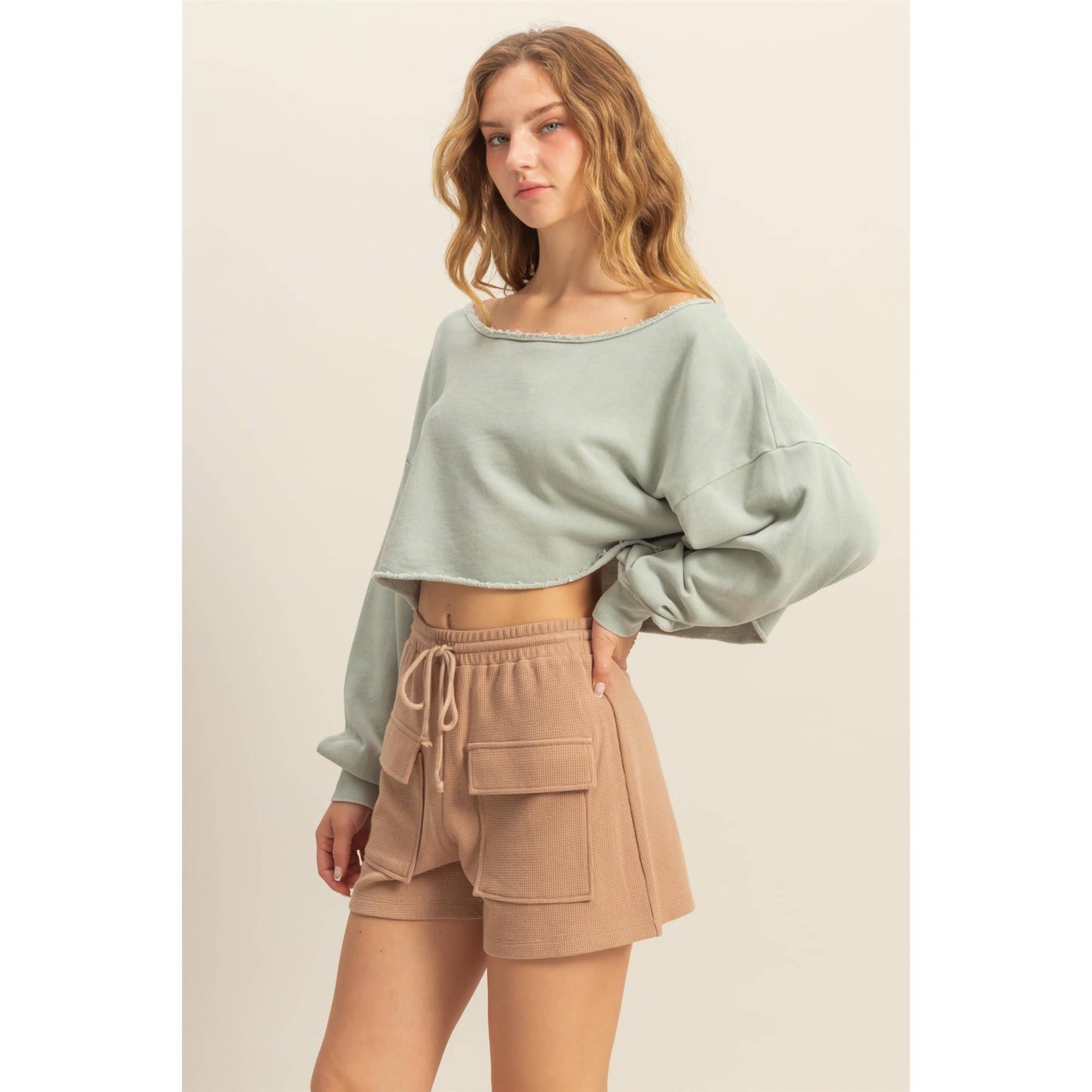 Sage Long Sleeve Crop Sweatshirt