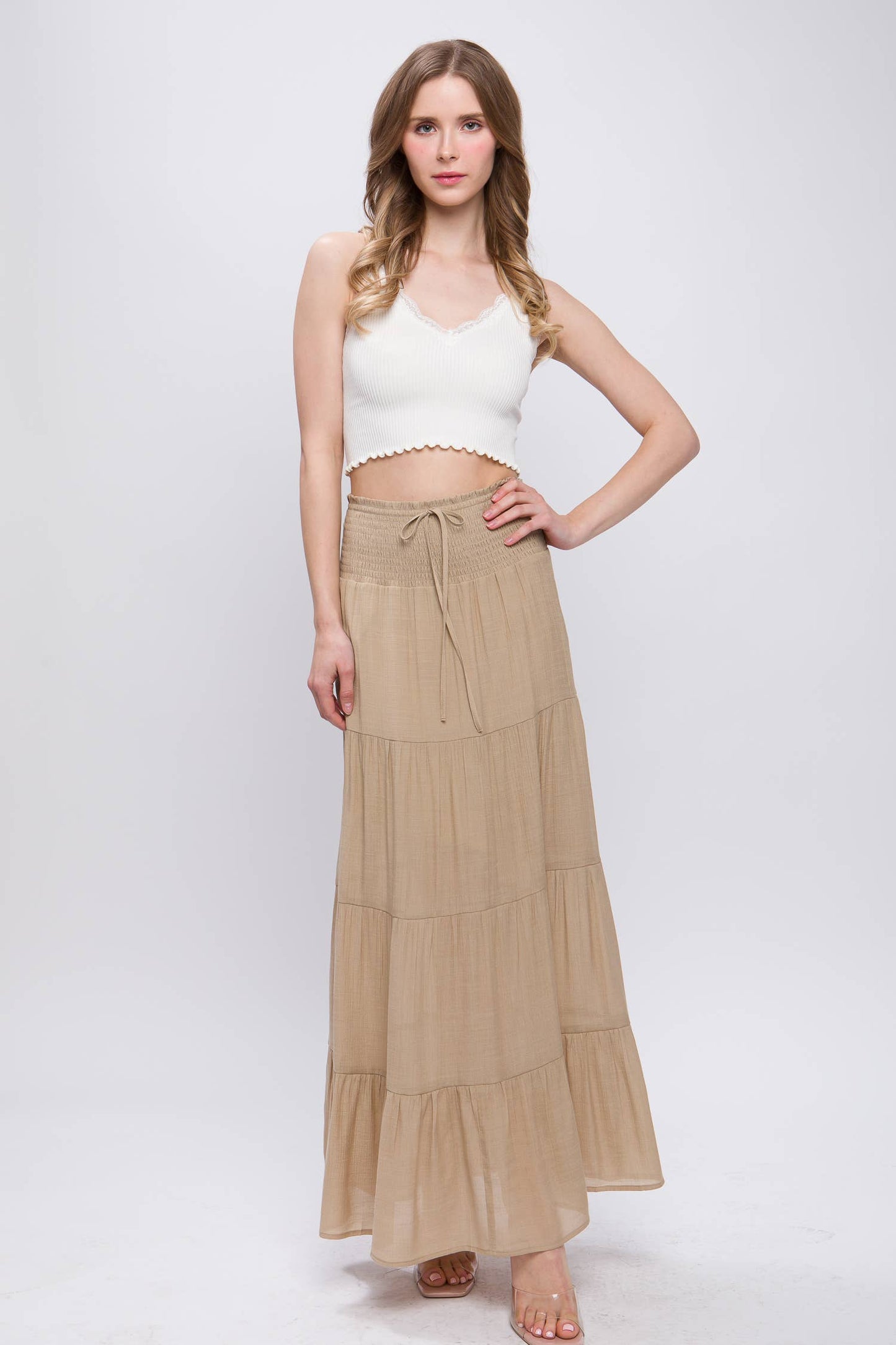 Smocked Tiered Maxi Skirt