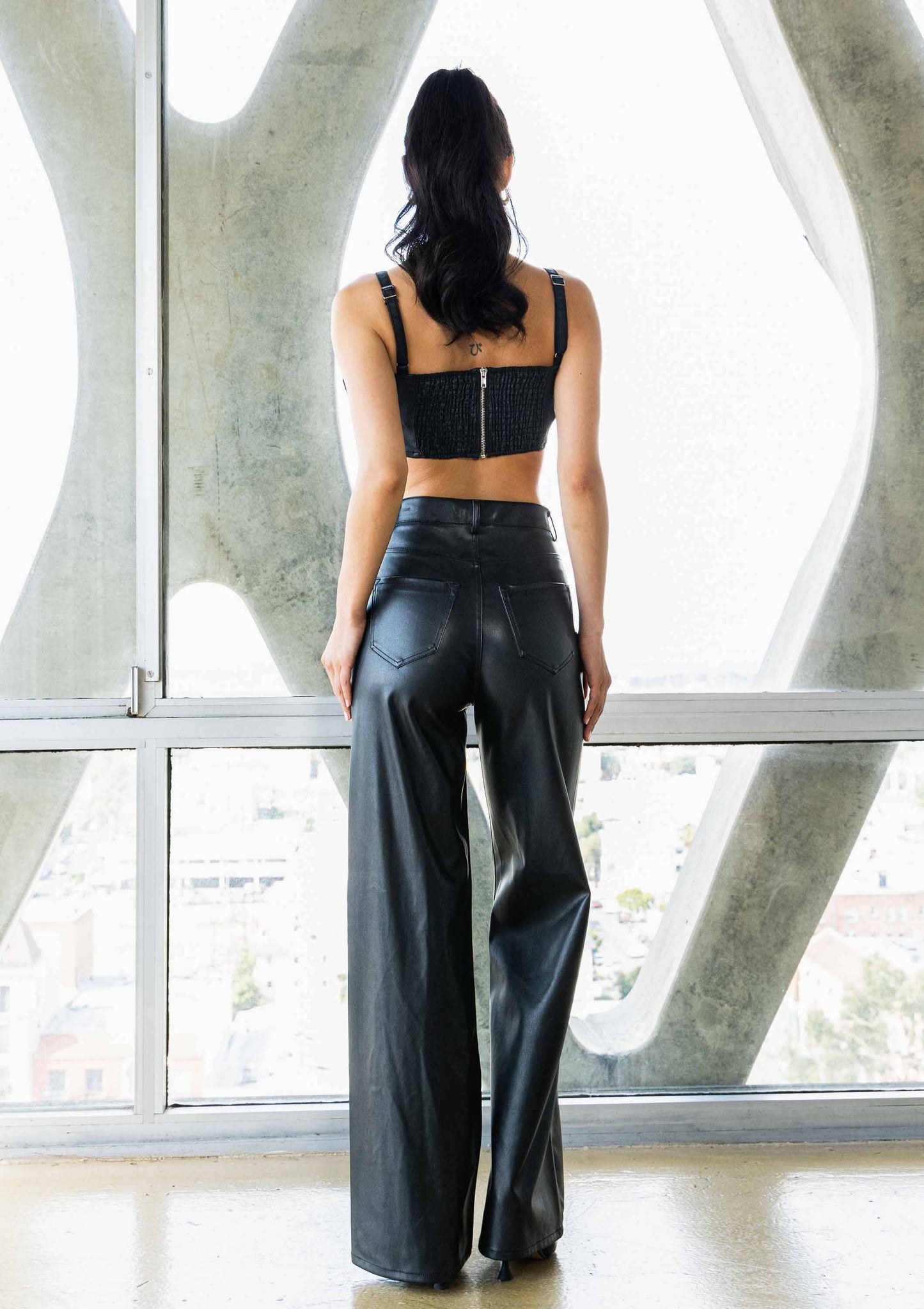 Vegan Black Leather Wide Leg Pants