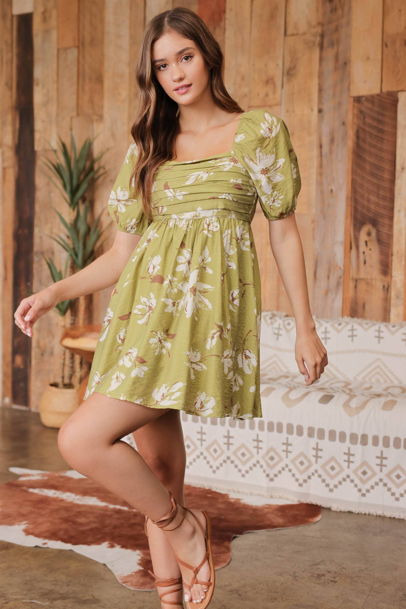 Floral Puff Sleeve Mini Dress