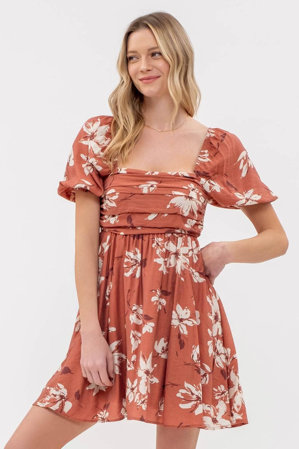 Floral Puff Sleeve Mini Dress