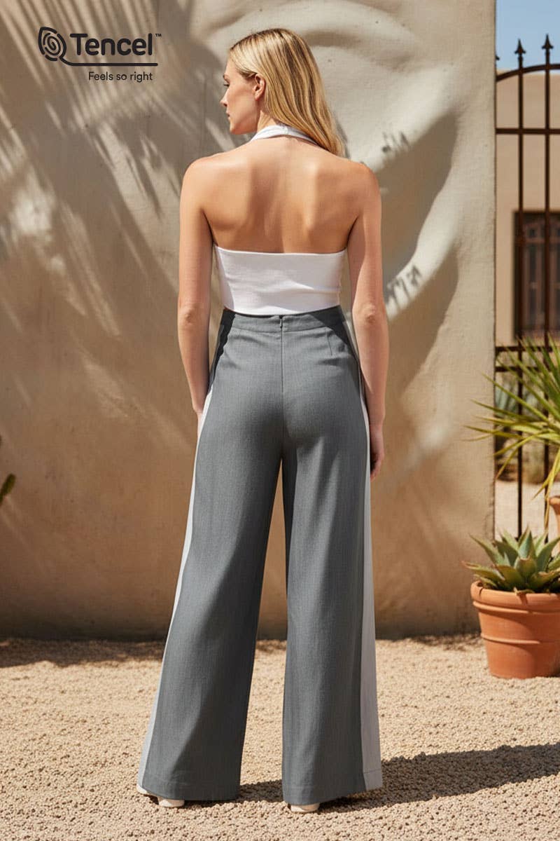 Tencel Two-Tone Wide-Leg Pants