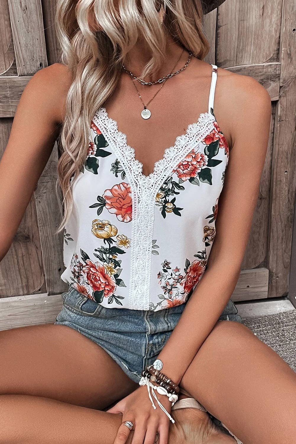 Floral Lace V-Neck Tank Top