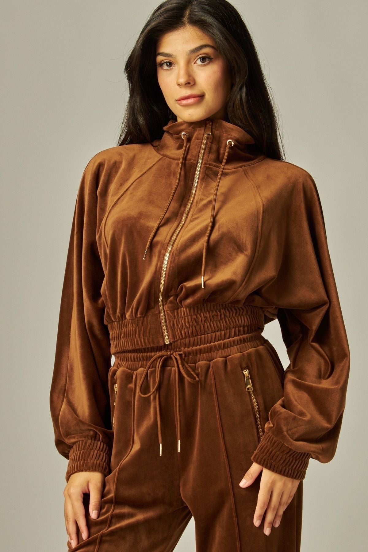 Velour Zip Jacket with Gold Zippers