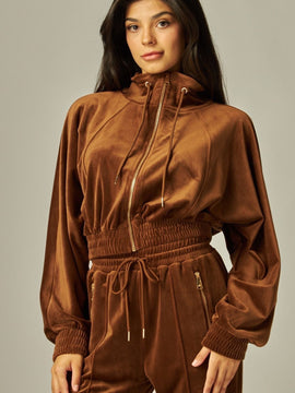 Velour Pants with Gold Zipper Pockets