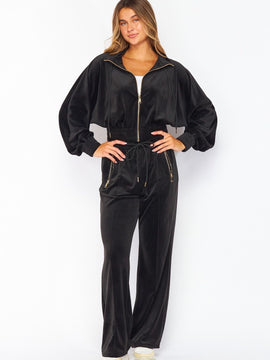 Velour Zip Jacket with Gold Zippers