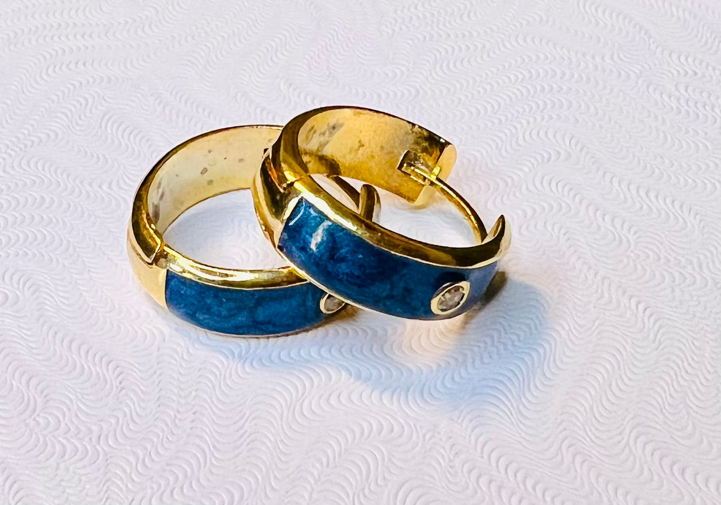 Blue Enamel Mini Gold Hoops