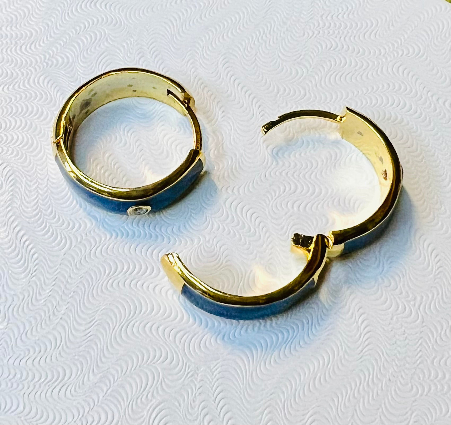 Blue Enamel Mini Gold Hoops