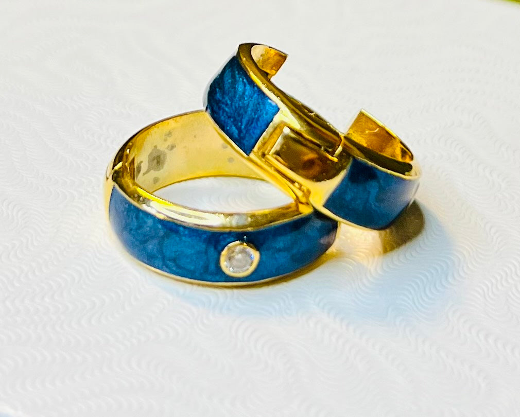 Blue Enamel Mini Gold Hoops