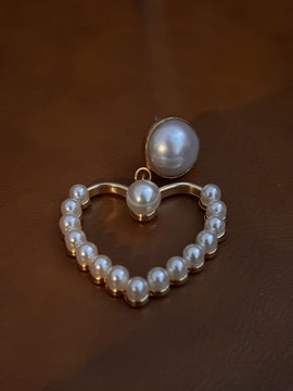 Pearl and Gold Heart Earrings