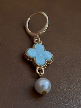 Tiffany Blue Mother of Pearl Clover Drop Earrings