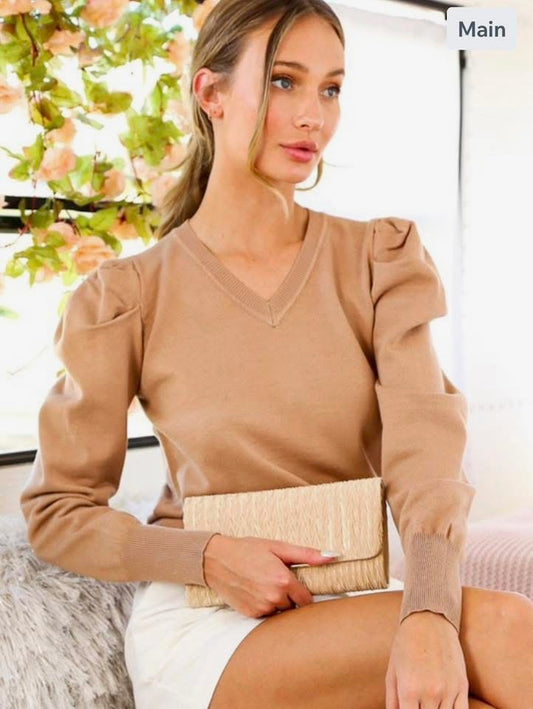 Taupe Puff Sleeve Top