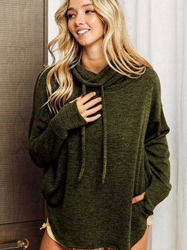 Long Sleeve Olive Cowl Neck