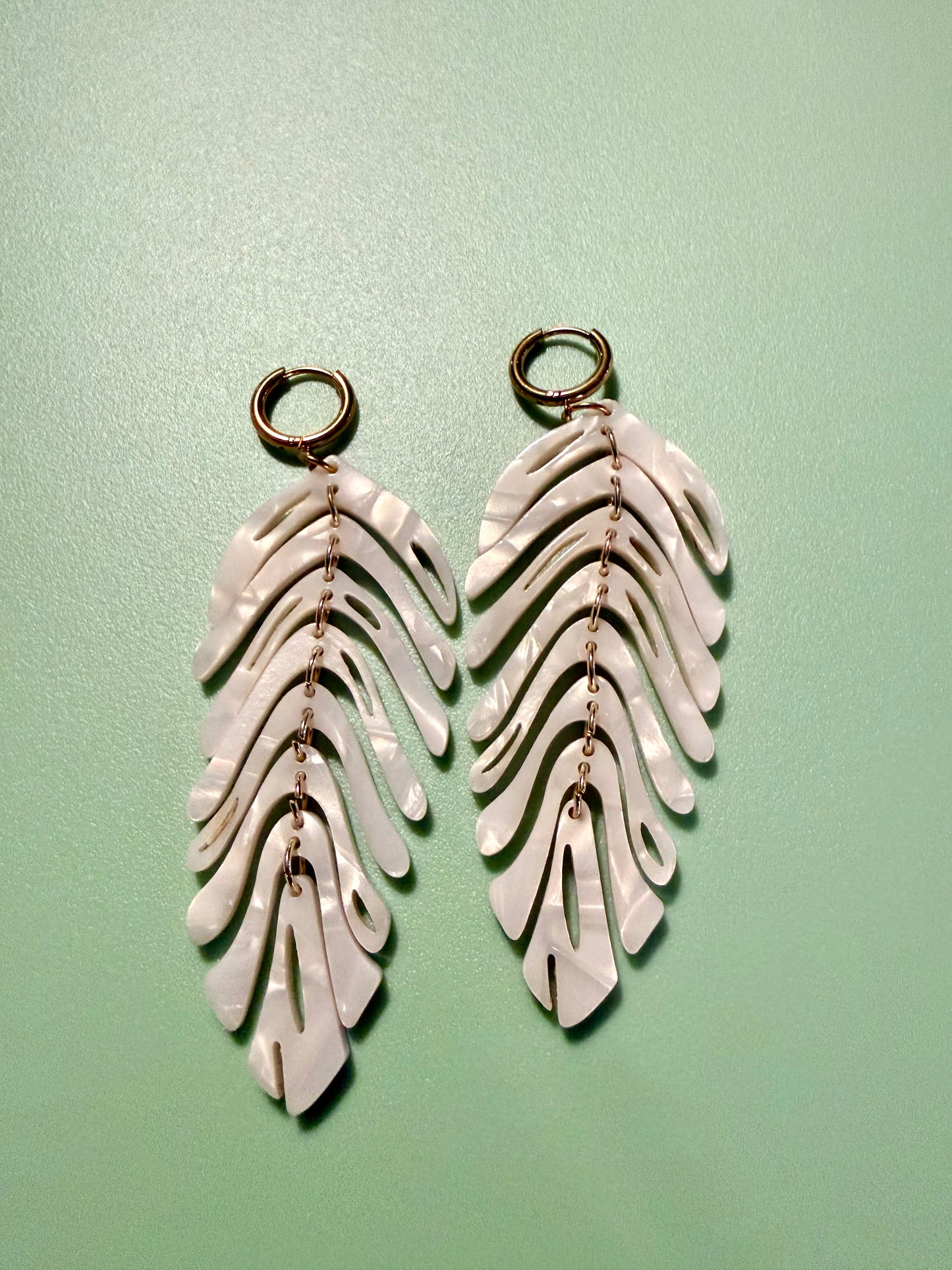Acrylic Ivory Feather Drop Earrings