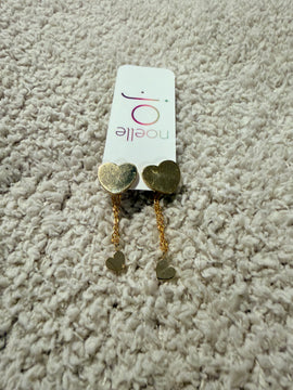 Heart Stud Earrings with Chain Drop Jackets