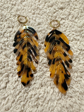 Tortoise Shell Acrylic Feather Drop Earrings