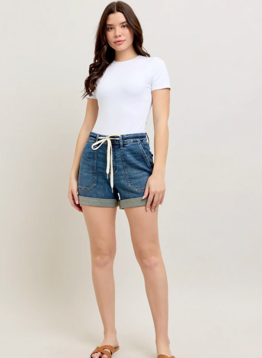 Denim Blue Cuffed Jogger Shorts