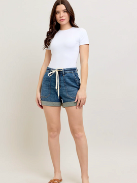 Denim Blue Cuffed Jogger Shorts
