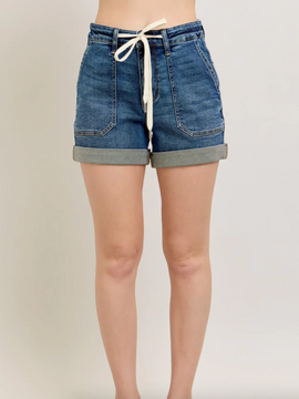 Denim Blue Cuffed Jogger Shorts