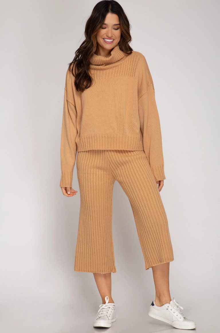 rib knit sweater culotte pants