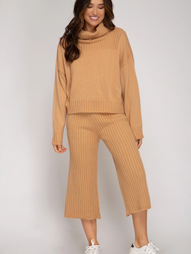rib knit sweater culotte pants