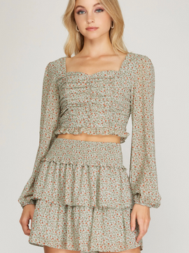 seafoam long sleeve ruched top