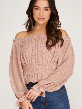 rose long sleeve off shoulder top