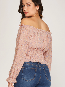 rose long sleeve off shoulder top