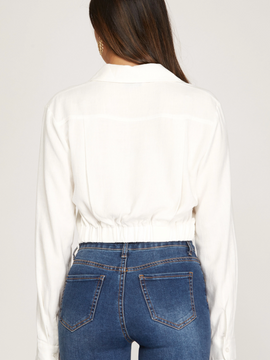 off white collared crop shirt