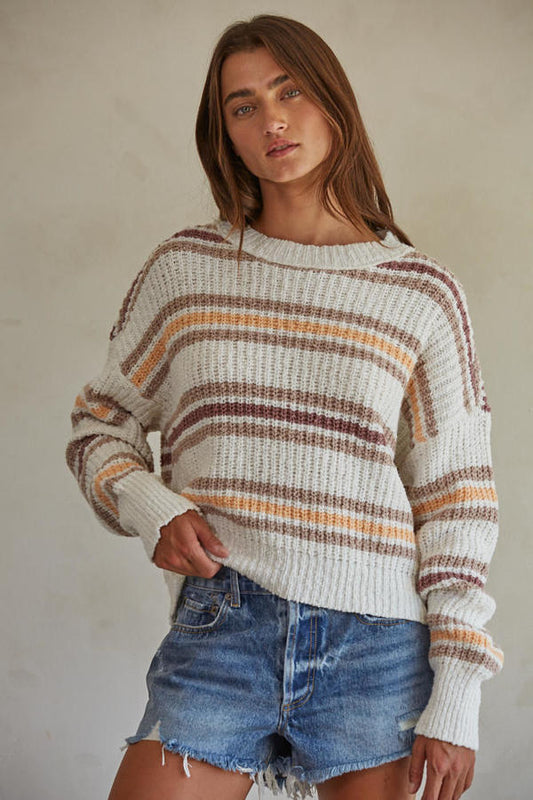 Topanga Cream and Brown Striped Sweater