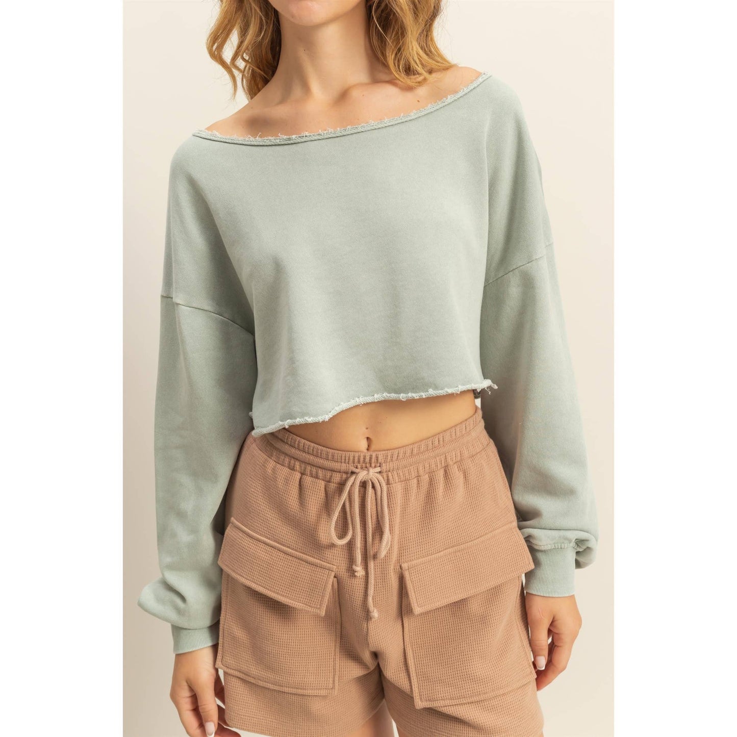 Sage Long Sleeve Crop Sweatshirt