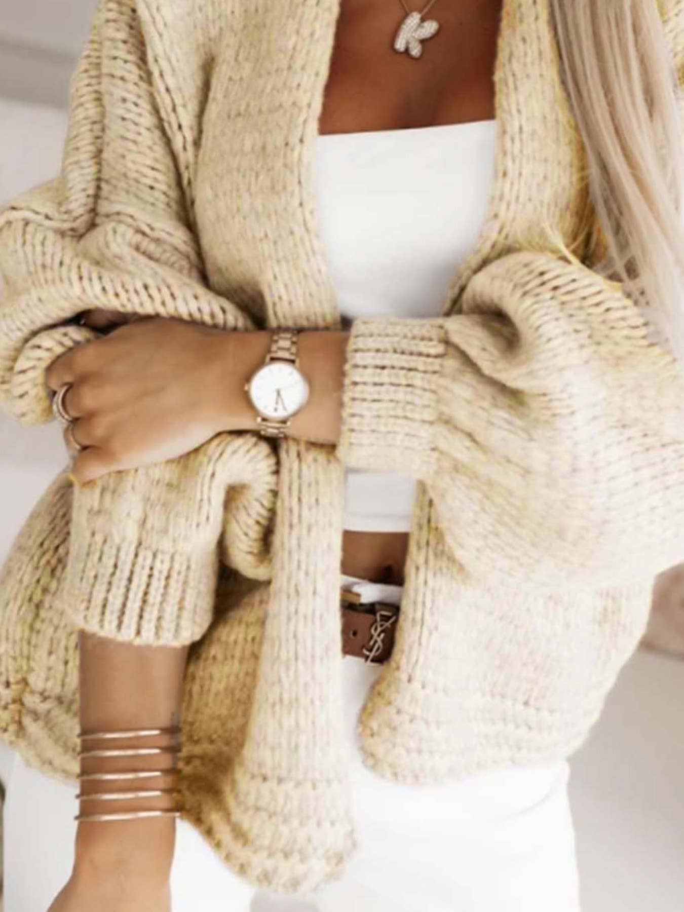 Chunky Knit Lantern Sleeve Cardigan