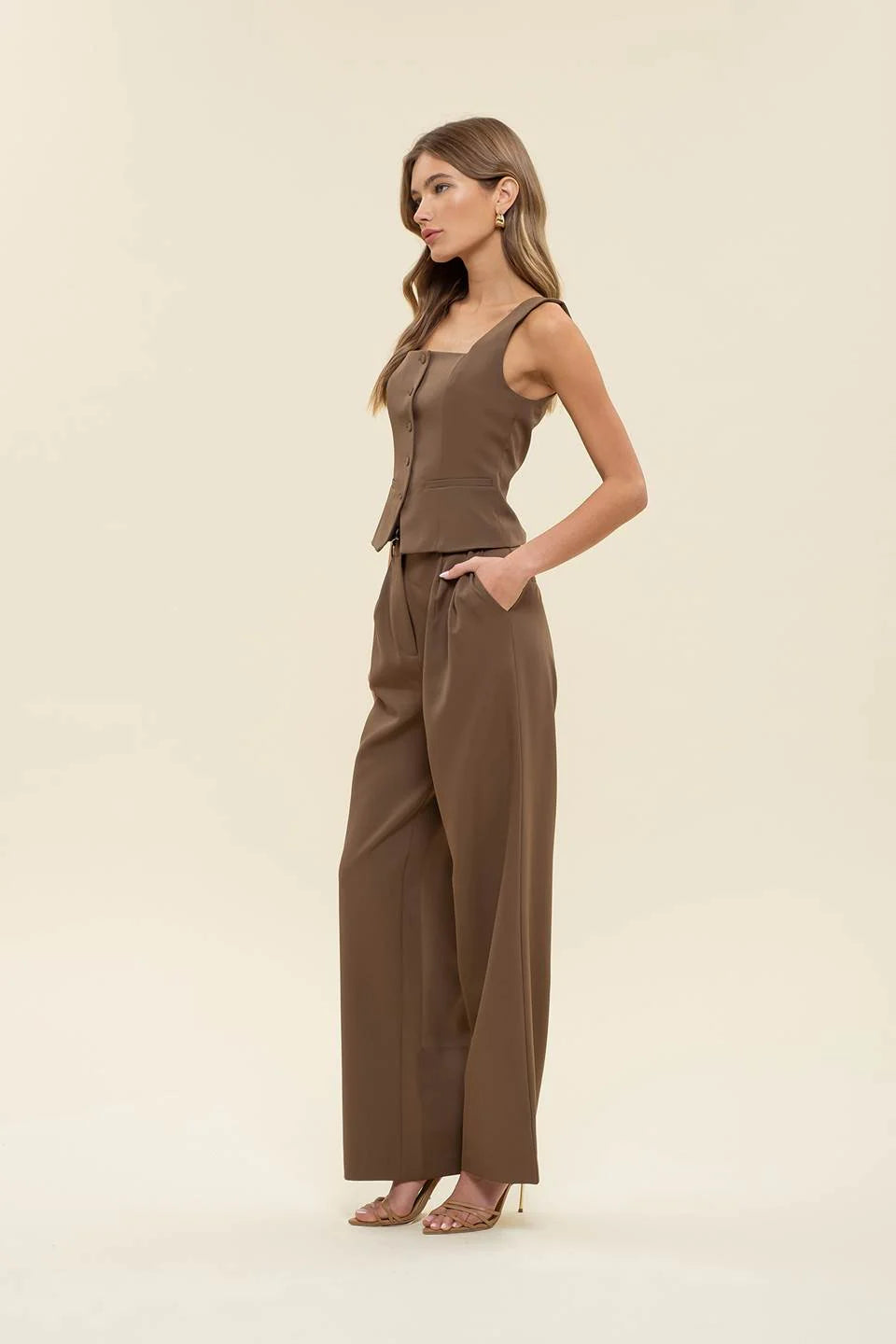 Mocha Pleated Trouser Pants