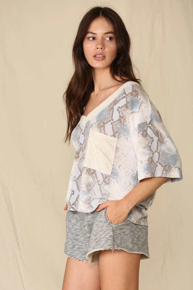 Snake Print Oversized French Terry Top