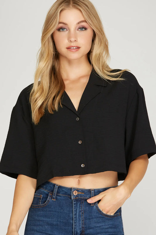 Short Sleeve Cropped Button Down