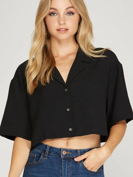 Short Sleeve Cropped Button Down